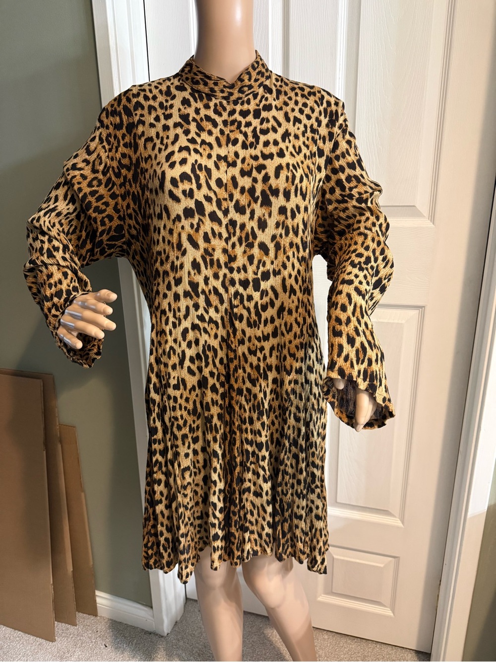 Vintage Y2K 90s American Angel Leopard Print Dress Tie Back Size L Fit & Flare
